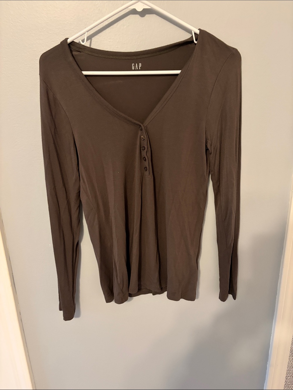 GAP Brown Long-Sleeve Henley Tee
